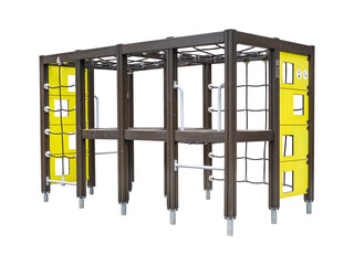 Sports complex for children on a playground with hanging ladders, nets and horizontal bars on a transparent background