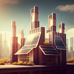Solar panels on top of modern buildings.