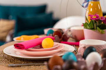 Easter breakfast in pink tableware