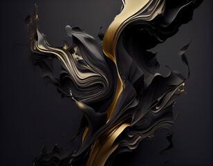 dark gray and black abstract background art with gold leaf accents, generative ai