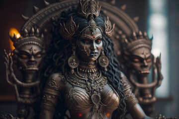kali  goddess of death indian hindu dark siren fire  - obrazy, fototapety, plakaty