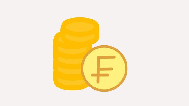 Rising heap of gold coins with currency Franc icon