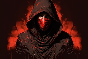 Dark ninja illustration, manga and anime style. Generative AI - obrazy, fototapety, plakaty