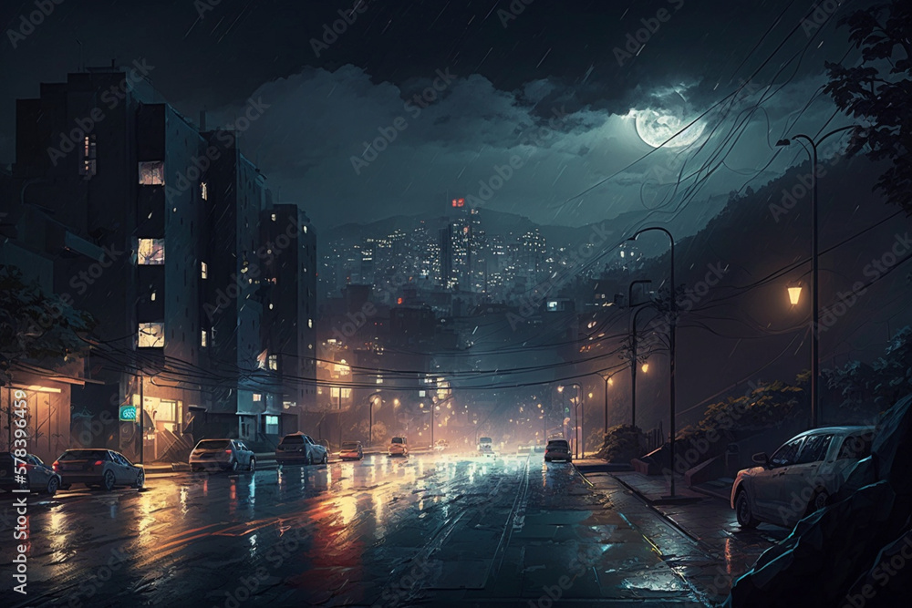 Canvas Prints City scenery at night with dark colors  Generative AI