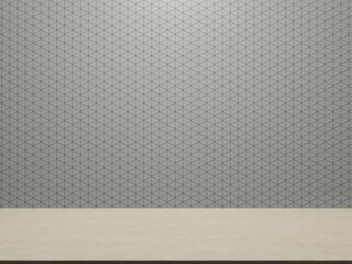 The table is empty, stacked leaf pattern wall background empty wall industrial block wall with 3d rendering