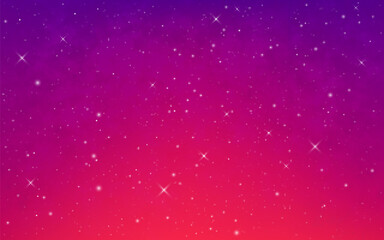 Cosmic background. Color gradient with shining stars. Bright nebula with glitter effect. Futuristic cosmos backdrop. Fantasy galactic with constellations. Vector illustration