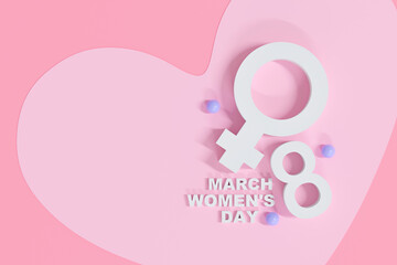 Women’s Day, an occasion of female fight and remembrance, Greeting card design for Banner on Pink. copy space, digital, banner, website -3d illustration