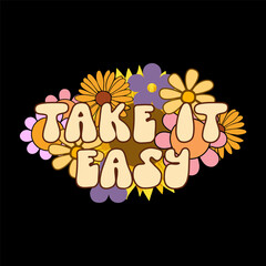 70s retro groovy, typography illustration print with inspirational slogan for girl, kids graphic tee t shirt or sticker