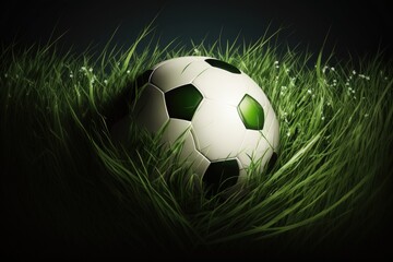 Fototapeta premium Soccer ball illustration on the lawn, sports concept. Generative AI