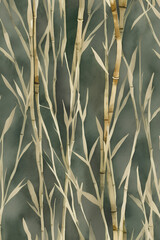 Watercolor painting of exotic bamboo trees pattern and background