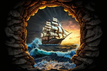 Through the portal, discovering the Hidden Island and confronting the pirate ship. generative AI