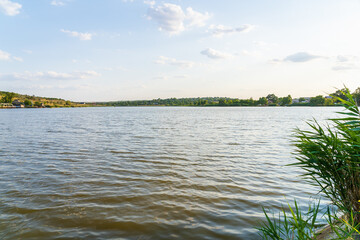 Lake, natural body of water in Eastern Europe. Background with selective focus