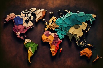 Colorful world map illustration. Generative AI