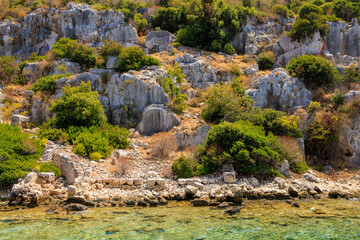 The ruins of a sunken ancient city on the island of Kekova Lycian Dolichiste in Turkey in the province of Antalya
