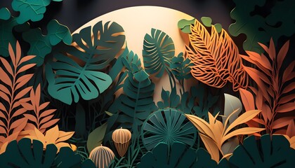 A paper cut out of a jungle scene made with generative AI