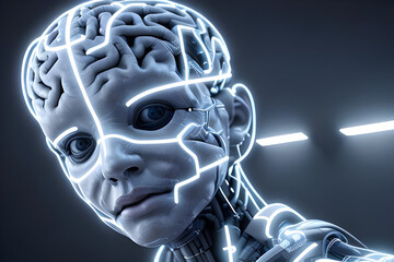 Graphic Concept of Cybernetics and Artificial Intelligence robotic Technology brain . Generative AI