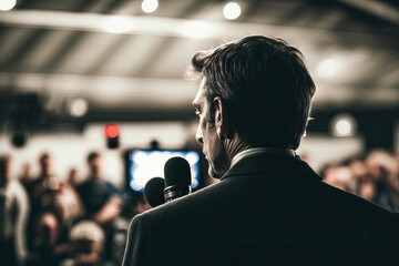 Politician Speaking to the Crowd during an Election Campaign