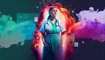 National Nurses Week begins each year on May 6th and ends on May 12th. Medical, healthcare concept. Poster, card, banner, background design. Generative AI
