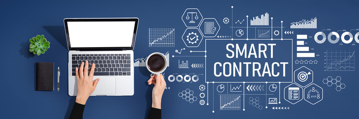 Smart contract theme with person using a laptop computer