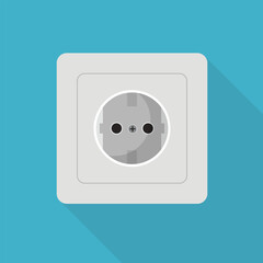 Power socket in flat style. Electricity socket on wall with shadow. Vector stock