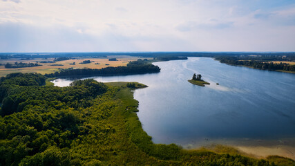 A beautiful spring day with sunshine provided the perfect opportunity for a drone to capture a stunning panorama of a lake in Poland's Lubuskie Voivodeship.