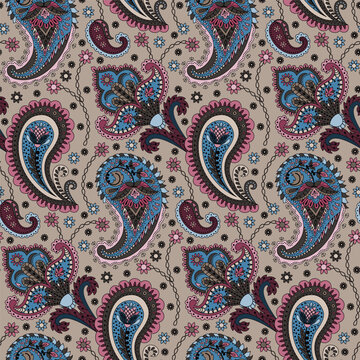 Paisley Ethnic Floral Hand Drawn Seamless Pattern