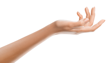 Woman's hand holding nothing. Hands of a woman with a perfect manicure. Perfect for advertising jewelry, watches or nail polish