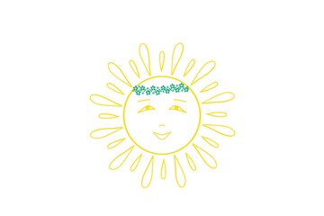 Sun with a wreath of blue flowers