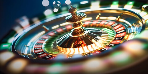 Banner Casino Las Vegas game roulette wheel spinning. Generation AI