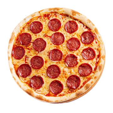 Pizza isolate, medium size, top view. Stock photo of pizza.