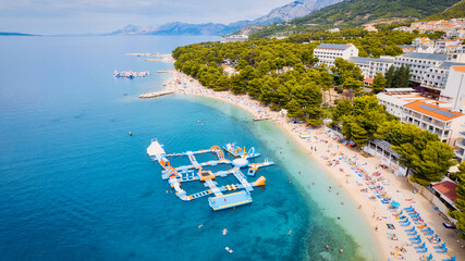 On a sunny day in Makarska on the Makarska Riviera, an aerial photo of Croatia was captured.