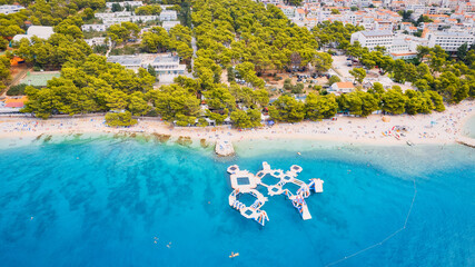 Fototapeta na wymiar On a sunny day in Makarska on the Makarska Riviera, an aerial photo of Croatia was captured.