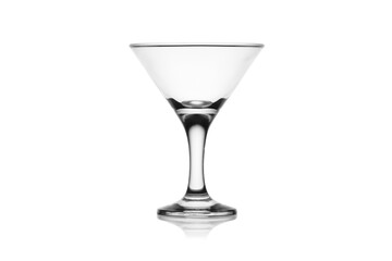 Empty martini glass isolated, without glare. Reflection on the surface. Back light.