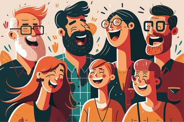 A group of diverse people smiling and laughing together. Comedy and joke. Generative ai