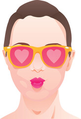 The girl in gold glasses and pink hearts on the lenses