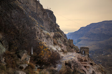 view of the monastery complex Vardzia, in georgia, the city in the rock