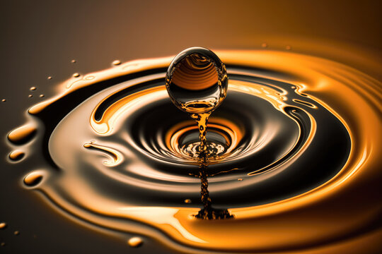A close up of a drop of oil swirling in a puddle of water - Generative AI