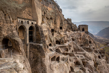 view of the monastery complex Vardzia, in georgia, the city in the rock