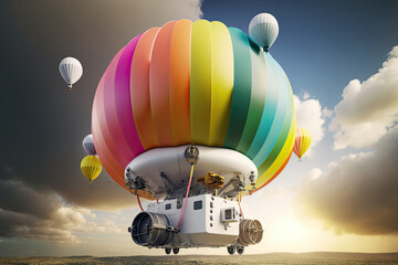 Meteorological probe drone on balloon in the sky. Generative AI - obrazy, fototapety, plakaty