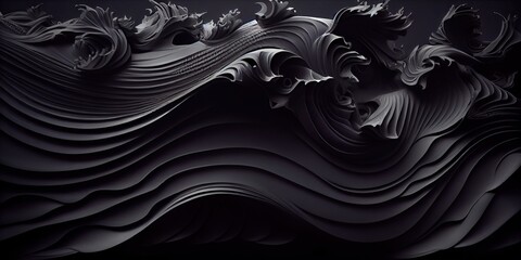 Black fluid swirling background, generative Ai