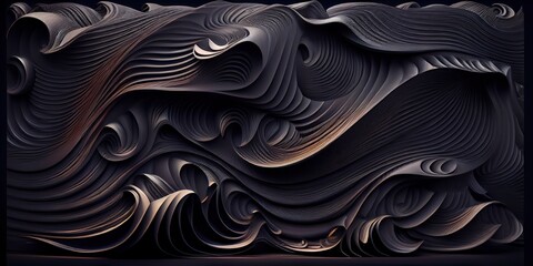 Black fluid swirling background, generative Ai