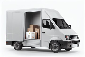 Delivery van with open doors full of packages, generative ai