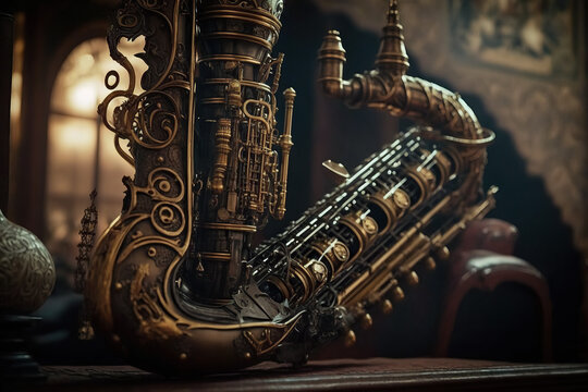 Close-up Of A Crooked Saxophone Near A Window