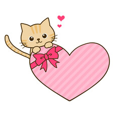 茶トラ猫とハート　メッセージカード