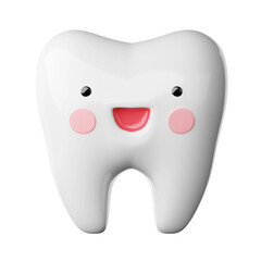 Character of white teeth, cute cartoon style, smiling brightly with transparent background 3d render
