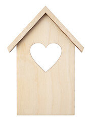 House figure made out of wood, isolated, clipping path.