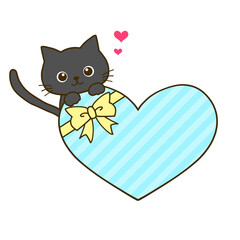 黒猫とハート　メッセージカード