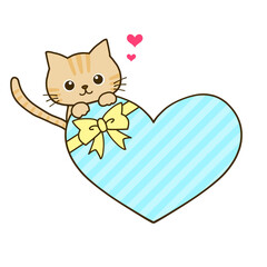 茶トラ猫とハート　メッセージカード