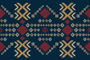 Fototapeta premium Ethnic Ikat fabric pattern geometric style.African Ikat embroidery Ethnic oriental pattern navy blue background. Abstract,vector,illustration.For texture,clothing,wrapping,decoration,carpet.