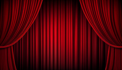 Empty stage with royal silk red stage curtain for theater, opera scene drape, Generative AI